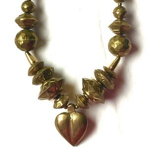 Vintage Statement Chunky Brass Choker Style Necklace Metal Beads Boho Gypsy